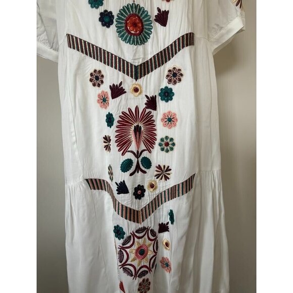 ORANGE CREEK Dress Size M/L White Boho Embroidered Midi Lined Rayon - Picture 3 of 10